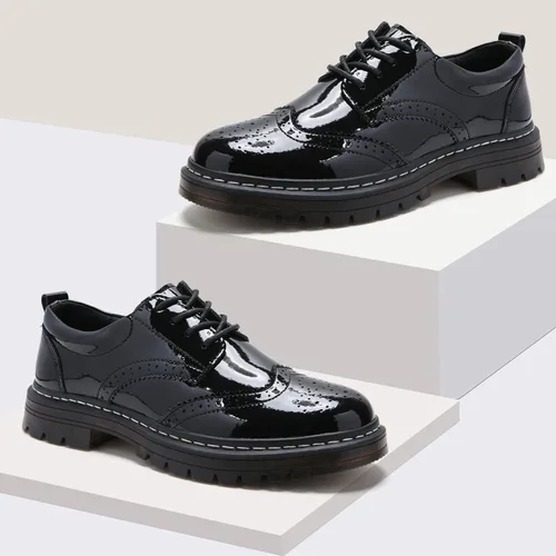 Vista 6 de Zapatos Oxford para mujer, cómodos zapatos de vestir antideslizantes de charol con cordones