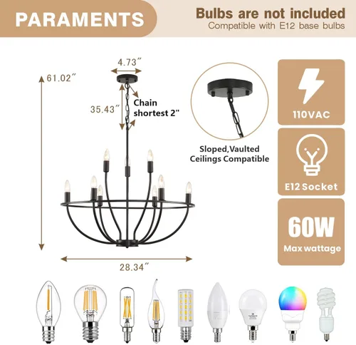 Vista 3 de Candelabros negros para comedor: 9 luces de casa de campo comedor, iluminación industrial rústica de isla de cocina, lámpara de araña redonda