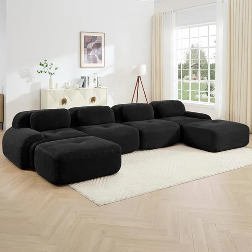 Vista 9 de Juego de sofás seccionales sin hueso de 117 pulgadas para sala de estar, modular en forma de L y sofá de 3 plazas con asiento profundo, almohadas