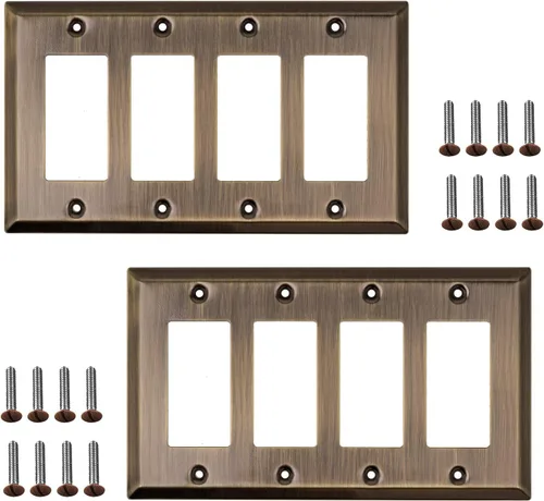 Vista 9 de Placas de pared decorativas clásicas de latón antiguo Enchufe eléctrico y cubiertas de interruptor Estilo: 1 Gang Decorator (paquete de 4)