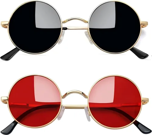 Vista 20 de Joopin Gafas de sol redondas pequeñas Hippie Circle Teashades Traje de protección UV Todo negro