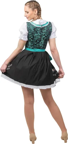 Vista 3 de Conjunto de vestido corto de tirolesa alemana Oktoberfest de 3 piezas, negro y verde