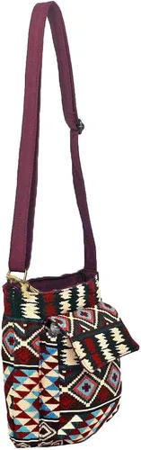 Vista 2 de Hippie Chick Purple Tribal Crossbody Pasaporte Bolsa, Multi colorido