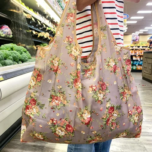 Vista 2 de allydrew Bolsas grandes plegables de nailon reutilizables para comestibles, paquete de 3