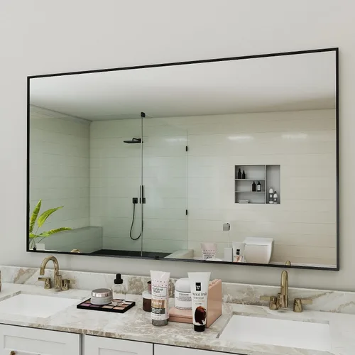 Vista 19 de [Usado] Espejo de baño con marco negro mate, espejo rectangular de tocador de 55 x 30 pulgadas, espejo de pared rectangular grande, antioxidante