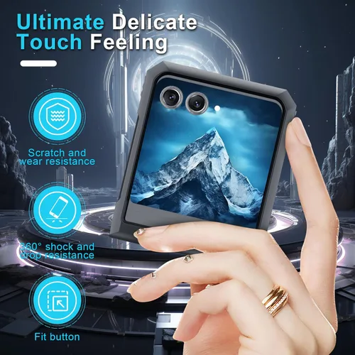 Vista 6 de Janmitta Compatible con Funda para Moto Razr 2024/2025, Funda para Razr+ Plus 2024/2025 con Cordón + Protección de Bisagra + Soporte de Anillo