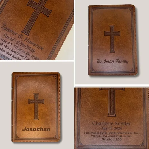 Vista 5 de Biblia impresa grande personalizada KJV para adultos, nombre grabado Marrón