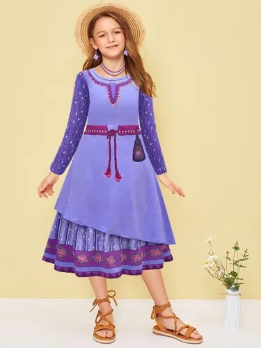 Vista 6 de SMEHNSER Disfraz de deseos para niñas, vestidos de cosplay de princesa con collar y aretes de 4 a 11 años