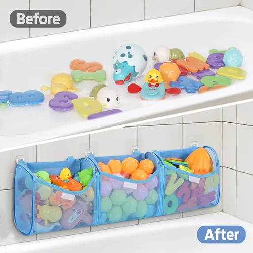 Vista 4 de Goowin Almacenamiento de juguetes de baño, soporte para juguetes de baño, organizador de juguetes de baño con aberturas grandes de 3 compartimentos