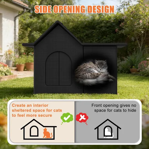 Vista 7 de Casa para gatos al aire libre, refugio resistente a la intemperie para mascotas, cama duradera para gatos al aire libre e interior, fácil montaje