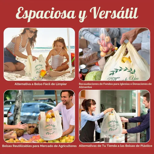 Vista 6 de Simply Cool Paquete de 300 bolsas reutilizables "Thank You" ecológicas para comestibles de 21.5 x 12.2 x 7.2 pulgadas, bolsas de compras duraderas