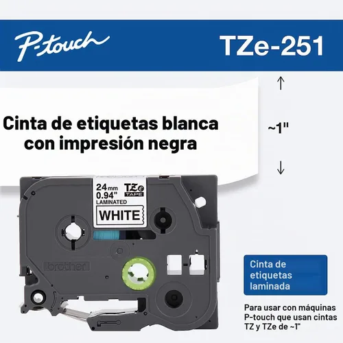Vista 2 de Brother - Cinta laminada Negro sobre Amarillo, 24 mm Empaquetado al menudeo, Negro sobre blanco