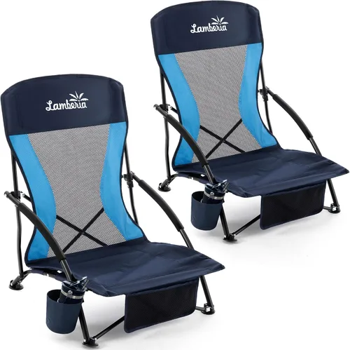 Vista 9 de Lamberia Silla de playa plegable para adultos, paquete de 2, sillas de playa bajas portátiles con capacidad de 300 libras, silla de camping ligera