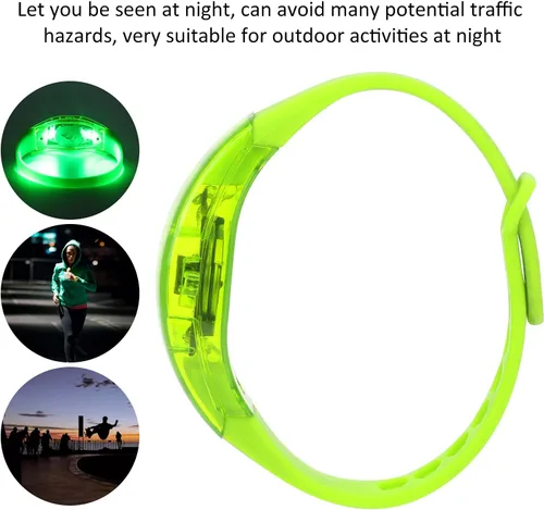 Vista 4 de plplaaoo Pulsera LED, pulsera LED de ciclismo, pulsera de silicona ajustable con luz LED, luces de correr para corredores, bandas reflectantes