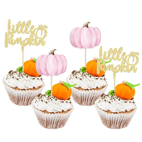 Vista 11 de Gyufise 24 piezas de decoración de cupcakes de calabaza con purpurina para temática de otoño, Acción de Gracias, Halloween, baby shower, niños