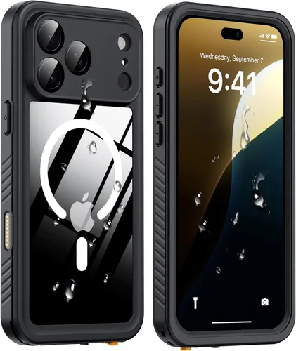 Vista 25 de ANTSHARE Funda impermeable IP68 para iPhone 16, negro/transparente Lente incorporada/protector de pantalla, protección militar contra caídas, funda