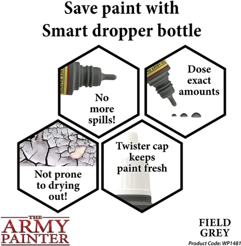 Vista 3 de The Army Painter Field Grey Warpaint - Pintura acrílica a base de agua muy pigmentada para juegos de rol de mesa, juegos de mesa y juegos de guerra