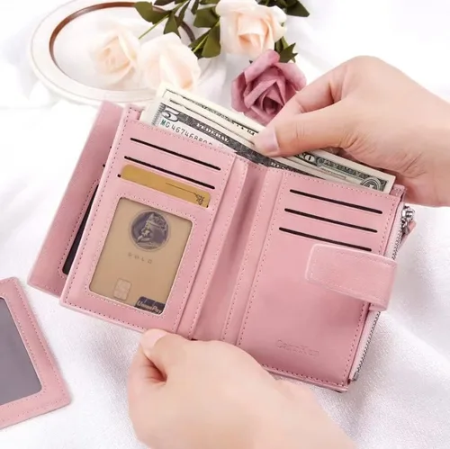 Vista 6 de LOSIMEI Womens Wallet RFID Blocking Small Compact Bifold Luxury Leather Pocket Wallet Credit Card Holder (Pink)