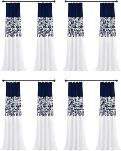 Vista 15 de LUSH DÉCOR Azul Marino Cortinas con Estampado Estate Garden de Lush Decor con Filtro de Luz, Juego de Paneles para Ventana para Sala, Comedor