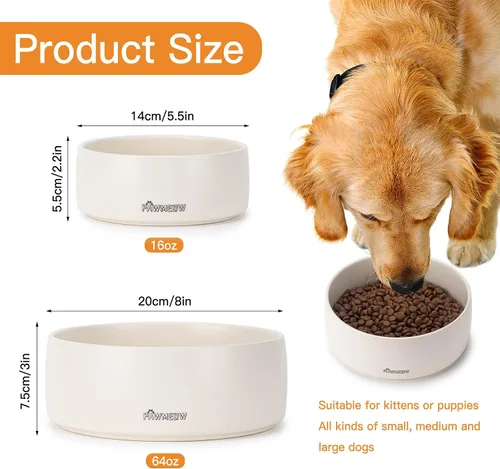 Vista 2 de Cuenco de cerámica para perros – Comedero para perros pequeños y medianos de 5.5 pulgadas, resistente a derrames, cuenco moderno y resistente
