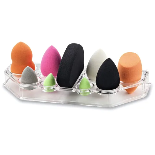 Vista 2 de Organizador de acrílico para esponjas de maquillaje y espacio de secado, con 9 compartimentos, sirve para todas las marcas, de byAlegory