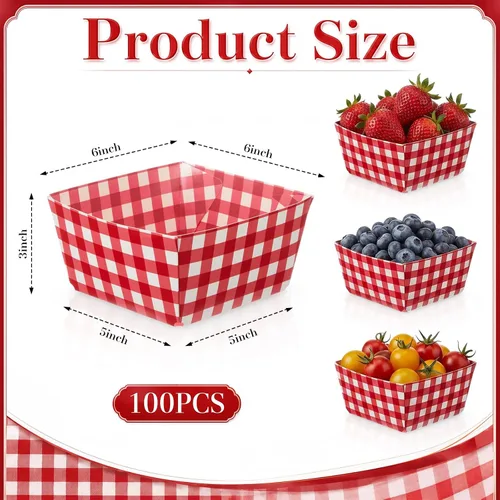 Vista 2 de Teling Paquete de 100 cestas de bayas de 1.5 pintas, cajas de bayas grandes Contenedores de productos de 6 pulgadas para fresas, frambuesas, ideales