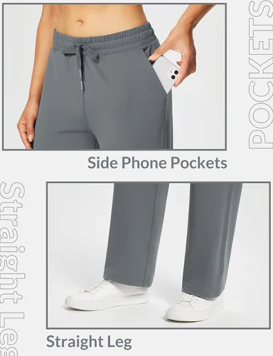 Vista 4 de baleaf Pantalones deportivos de pierna recta de 28 a 30 pulgadas para mujer, pantalones deportivos de pierna ancha, bolsillos elásticos y suaves