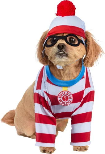 Vista 2 de Where's Waldo: Disfraz de Waldo para mascotas para perros o gatos por Rubies, talla S