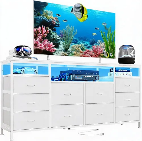 Vista 11 de Cómoda moderna de 10 cajones para soporte de TV de dormitorio Marrón rústico