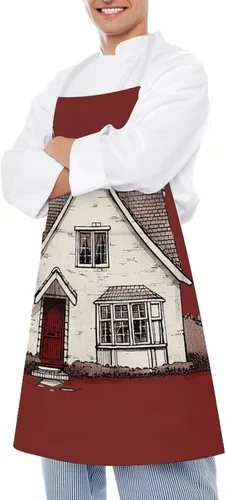 Vista 4 de MUSM Apron for Adults - 27.6 X 31.5 Inch, Heavy-Duty Polyester Aprons with Two Large Pockets, Waterproof White Line House Kitchen Apron for Cooking