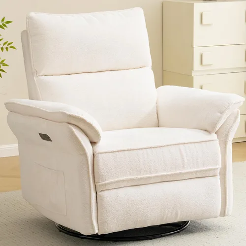 Vista 15 de Sillón reclinable giratorio de gran tamaño con reposacabezas ajustable, mecedora para guardería con reposabrazos sobrerelleno, silla reclinable Beige
