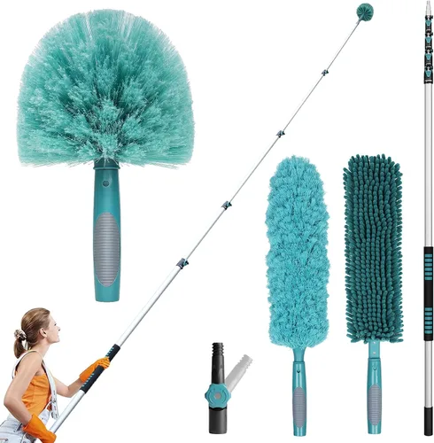 Vista 12 de Kit de plumero de gran alcance de 20 pies TelesPro con poste de extensión de 5-12 pies, kit de limpieza para techos altos y limpieza de ventanas