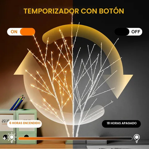 Vista 5 de Árbol de luz de abedul de 33 pulgadas con 180 luces LED, árbol iluminado parpadeante con temporizador, ramas ajustables de abedul para decoración
