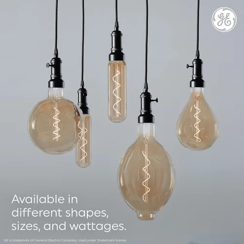 Vista 5 de GE Bombilla LED de estilo vintage, 40 vatios, acabado ámbar, bombilla grande en forma de pera PS52 (paquete de 1) Decorative amber Edison LED