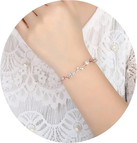 Vista 2 de 18K Rose Gold-Plated Crystal Bracelet for Women Red & Green Shiny Gemstone Tennis Bracelet Diamond Bangle Bracelet for Girls Fashion Jewelry