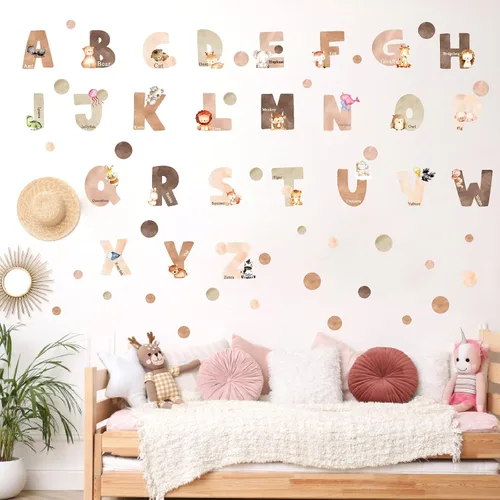 Vista 8 de Calcomanías de pared del alfabeto de animales, letras del alfabeto para pared, calcomanías de pared para niños, niñas, dormitorio, educativo, ABC