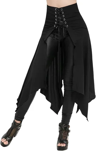 Vista 3 de Medio vestido gótico punk oscuro para mujer, falda de Halloween, falda retro con cordones, falda retro steampunk retro victoriana