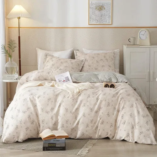 Vista 61 de Juego de funda de edredón blanca con estampado floral azul, juego de ropa de cama de algodón suave estilo bohemio, juego de ropa de cama estética