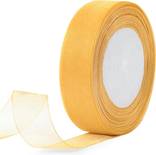 Vista 16 de Cinta de purpurina dorada de 1 pulgada x 25 yardas, cinta de tela metálica brillante para manualidades, envoltura de regalos, bodas, decoración