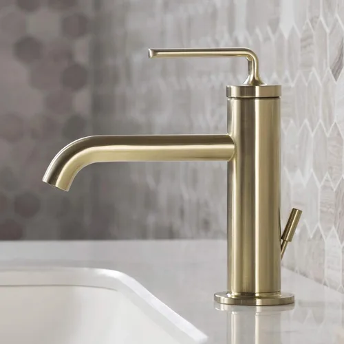 Vista 3 de KRAUS Ramus KBF-1221BG-2PK - Grifo de lavabo de baño de una sola manija con drenaje de varilla de elevación en oro cepillado