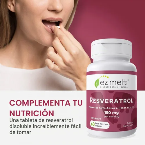 Vista 6 de EZ Melts Resveratrol soluble 150 mg, 60 comprimidos, uva roja