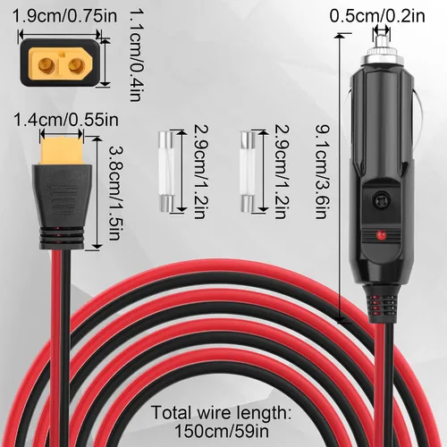 Vista 2 de 2PCS XT60 hembra a encendedor de cigarrillos de coche con Cable de encendedor de cigarrillos 14AWG 12V-24V, para compresor de aire, aspiradora