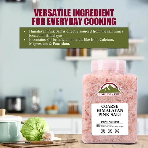 Vista 4 de Himalayan Chef Sal rosa, gruesa, ideal para molinillos de sal y molinos de sal, rica densidad mineral para la salud, certificado Kosher y sin OMG