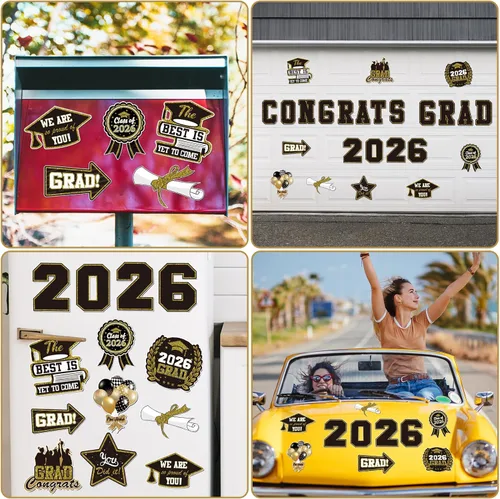 Vista 4 de Decoración magnética de automóvil de graduación 2026, 25 unidades, calcomanías magnéticas de felicitaciones para puerta de garaje para refrigerador