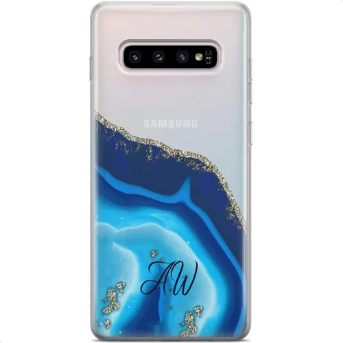 Vista 7 de Mertak Funda compatible con Samsung Galaxy A73 A72 5G A71 A70 A53 A52 A32 A50 A21s cubierta ligera azul flexible diseño silicona TPU monograma