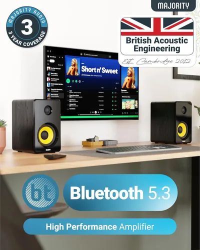 Vista 3 de Majority Altavoces de estantería con Bluetooth Juego de altavoces de monitor de estudio Conferencias de estudio para PC y tocadiscos 2.0