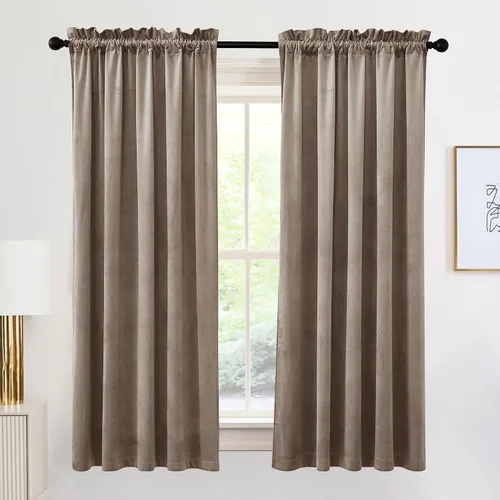 Vista 39 de RYB HOME Cortinas opacas de terciopelo para dormitorio, aislamiento térmico, privacidad, luz solar, bloqueo de calor, cortinas lujosas con bolsillo