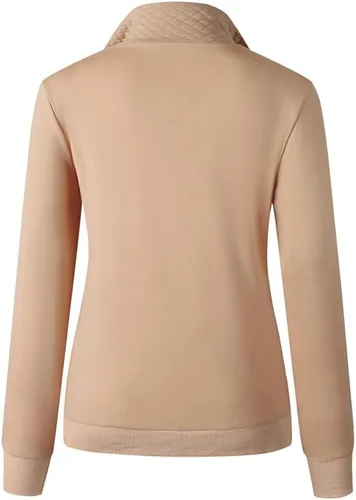 Vista 3 de Sudadera de manga larga acolchada para mujer, diseño casual, con cremallera, color liso. JNINTH