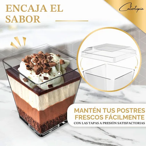 Vista 5 de Mini Copas de Postre con Cucharas (PAQUETE DE 50) (Cucharas Transparentes) (Sin Tapas) – Copas de Plástico de 5 oz para Aperitivos para Parfait