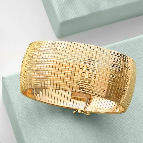 Vista 3 de Ross-Simons Italian 18kt Gold Over Sterling Diamond-Cut and Polished Omega Bracelet